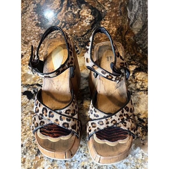 El Dantes wood platform sandals leopard Vintage 90s bratz 70s EU 37 UK 4 US 6 - Picture 8 of 9